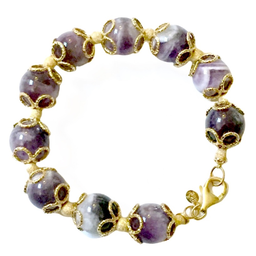MILOR 14k 585 Gold Amethyst Bracelet ITALY